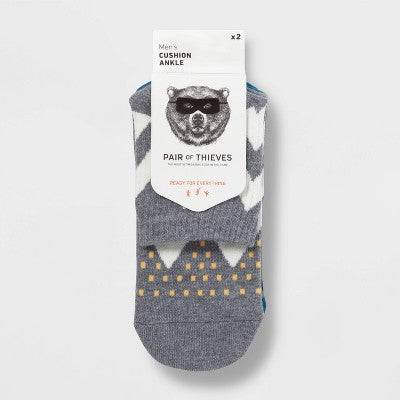 Pair of Thieves Men's Cushion Ankle Socks 2pk - Gray/Blue 8-12