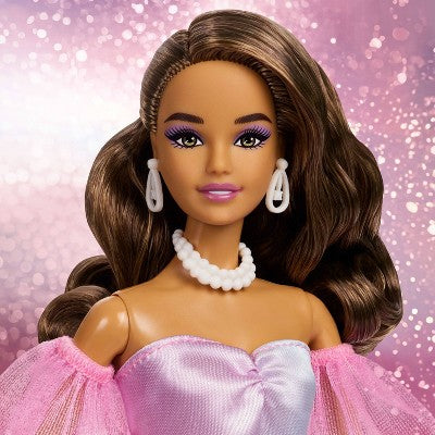 Barbie Signature Birthday Wishes Fashion Doll with Brunette Hair in Dress with Pastel Rainbow Effect