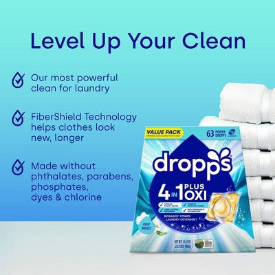 Dropps Crisp Breeze 4-in-1 Plus Oxi Power Biobased HE Deep Cleaning Concentrated Laundry Detergent Pods 63 Pacs - 35.55oz