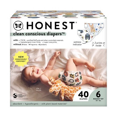 The Honest Company Clean Conscious Disposable Diapers - All The Letters & It's A Pawty - Size 6 - 40ct