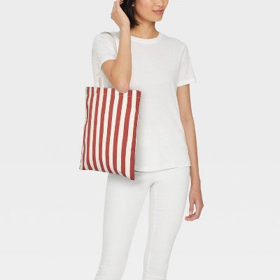 Magazine Tote Bag - Universal Thread Orange Striped: Cotton Shell, Double Handle, Lightweight, Classic Woven Design