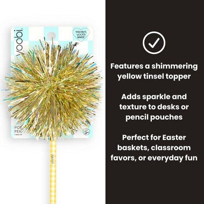 Yoobi Easter Pom Pom Pen Yellow Gingham Tinsel 1.0mm Black Ink Easter Basket Gift