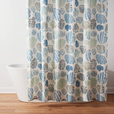 13pc Coastal Seashells Shower Curtain Set Blue/Green - Threshold