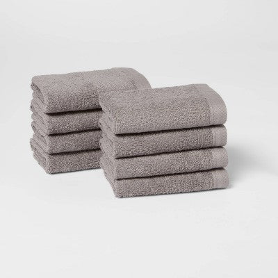 8pk Antimicrobial Washcloth Set Gray - Room Essentials: Midweight Cotton Terry, Machine Washable