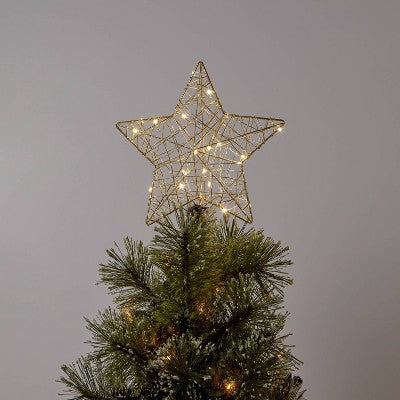 10" LED Lit Gold Wire Wrapped Star Christmas Tree Topper with Warm White Dewdrop Lights - Wondershop