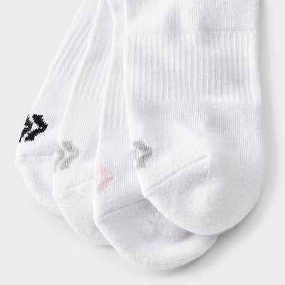 Women's Cushioned Striped Varsity 4pk Short Crew Socks - All In Motion White/Gray/Pink 4-10: Arch Support, Zone Cushioning