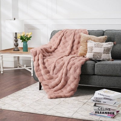 Bubble Faux Fur Throw Blanket Blush
