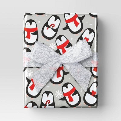 30" 25 sq ft Christmas Roll Wrap Penguins on Silver - Wondershop (LOCAL PICKUP ONLY)