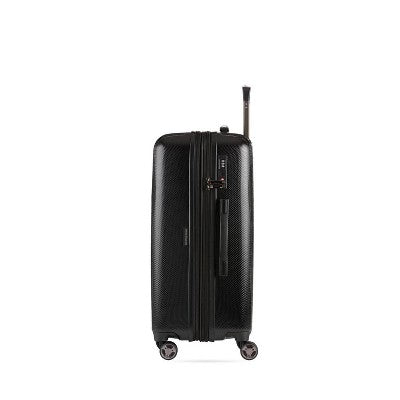 SWISSGEAR Energie Hardside Medium Checked Spinner Suitcase - Black: Aluminum Handle, Tear-Resistant, Polycarbonate Shell
