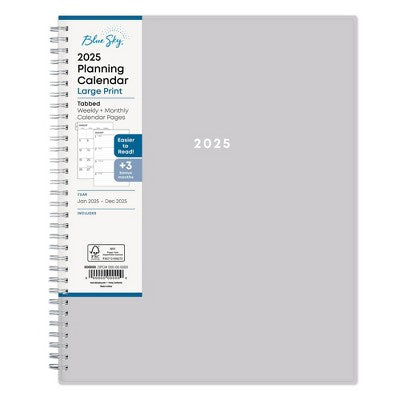 BlueSky 2025 Weekly/Monthly Planner 11.18"x9.37" Wirebound Gray Arrows: Adult Stationery, Paper, Tabs, 8.5x11 Inches