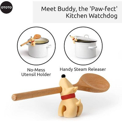 Ototo Buddy Spoon Holder & Steam Releaser Beige: Silicone, Dishwasher-Safe, 4.86" Height, 0.16 lbs, Spoon Rests