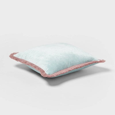 Velvet Contrast Fringe Dec Pillow Square Light Teal Blue/Pink - Threshold