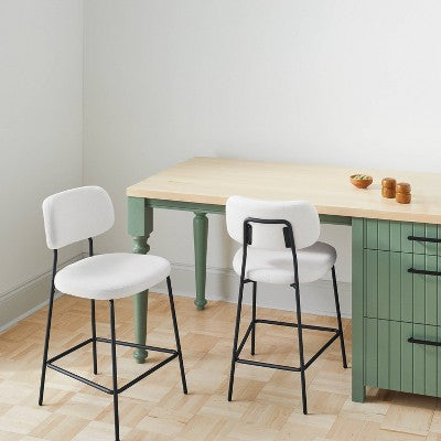 Set of 2 24" Upholstered with Metal Base Counter Height Barstool Cream Boucle - Room Essentials (LOCAL PICKUP ONLY)