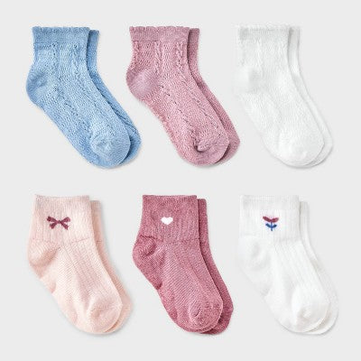 Toddler Girls' 6pk 'Tulip' Low-Cut Socks - Cat & Jack 2T-3T: Recycled Polyester, Spandex, Rib Cuffs, Jacquard Pattern