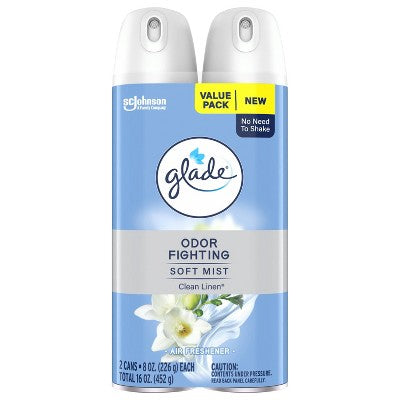 Glade Odor Fighting Soft Mist Aerosol Room Air Freshener - Clean Linen - 16oz/2ct