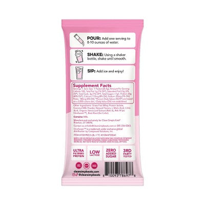 Clean Simple Eats Clear Protein Powder - Pink Burst - Whey Isolate Protein - 20g Protein - 1.00oz/1 Stick