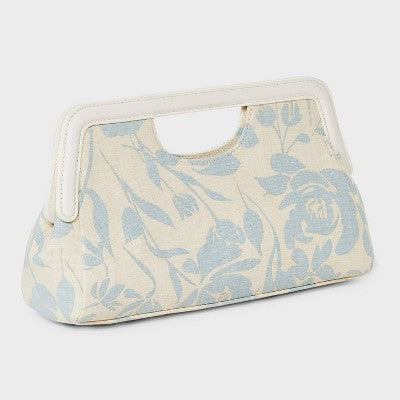 Frame Clutch Bag - A New Day Blue Floral: Cotton Canvas, Botanical Pattern, Magnetic Closure, 10"x6"x2.5"