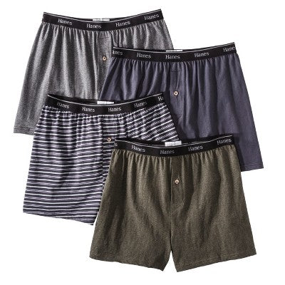 Hanes Premium Men's 4pk Stretch Cotton Knit Boxers - Black/Gray XXL: Tagless, Regular Rise, Elastic Waistband