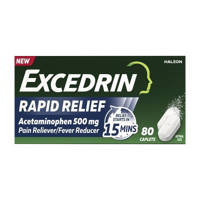 Excedrin Rapid Relief Acetaminophen Caplets - 80ct: Oral General Pain Reliever, 500mg Strength