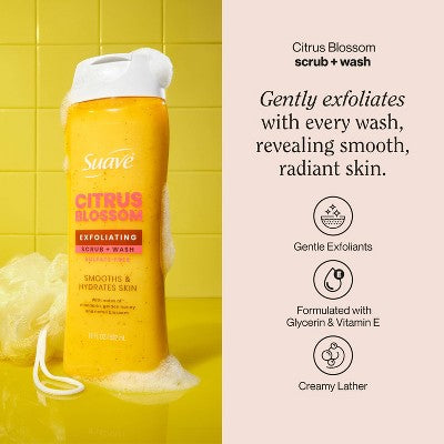 Suave Exfoliating Sulfate-Free Hydrating Body Wash and Scrub - Citrus Blossom - 18 fl oz: For Normal Skin, Whole Body, Liquid Form, Squeeze Bottle