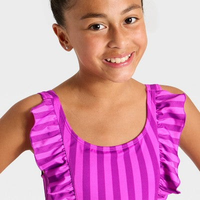 Girls' Two Striped One Piece Swimsuit - Cat & Jack Purple L