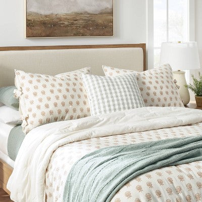 2 pk King Lofty Cotton Slub Woodblock Print Floral Quilt Sham White/Mauve - Threshold designed with Studio McGee: Luxurious King-Size Bedding