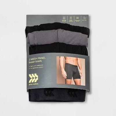 Men's Jersey Mesh Performance 3pk Boxer Briefs - All In Motion Black/Fitness Gray/Black XL