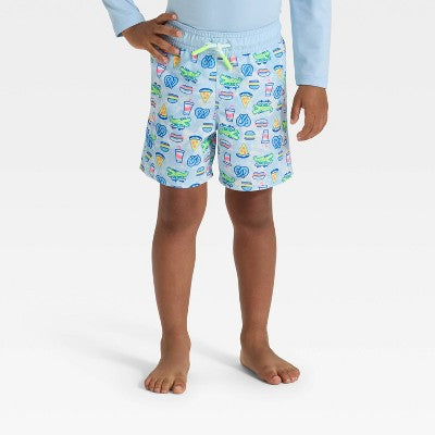 Toddler Boys' Snack Time Swim Shorts - Cat & Jack Light Blue 2T