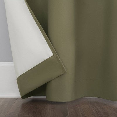 40"x63" Sun Zero 100% Blackout Cyrus Thermal Back Tab Curtain Panel Olive Green: Modern Indoor Polyester Drapery