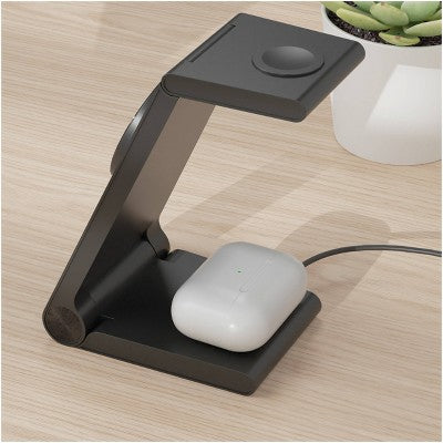 Just Wireless 3-in-1 Magnetic Wireless Charger - Black: USB-C, MagSafe Compatible