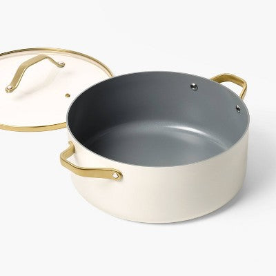 8qt Nonstick Ceramic Coated Aluminum Wide Stock Pot with Champagne Handle Cream - Figmint