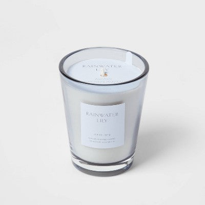 12.6oz Rainwater Lily & Peach Scented Candle with Glass Vase & Dustcover - Threshold: Palm Wax, 52hr Burn Time