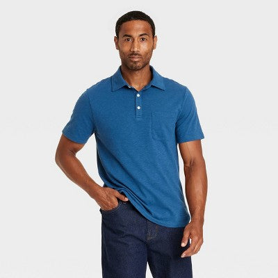 Men's Slub Jersey Polo Shirt - Goodfellow & Co Blue S