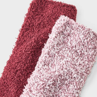 Women's Marled 2pk Cozy Crew Socks - Auden Burgundy/Pink One Size
