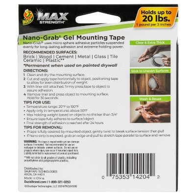 Duck Max Strength Nano-Grab Gel Mounting Tape Clear