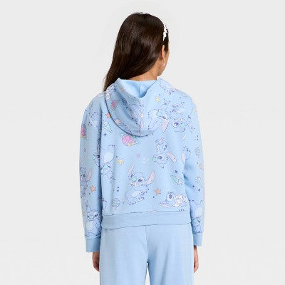 Girls' Disney Stitch Hooded Fleece Sweatshirt - Aqua Blue XL
