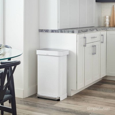 simplehuman 45L Kitchen Step Trash Can with Liner Pocket White Steel Garbage Can with Soft Close Lid (LOCAL PICKUP ONLY)