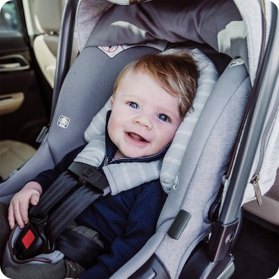 Go by Goldbug Duo Head Support And Strap Cover Set - For Car Seat Stroller Bouncer - Gray Ticking Stripe - 2pc
