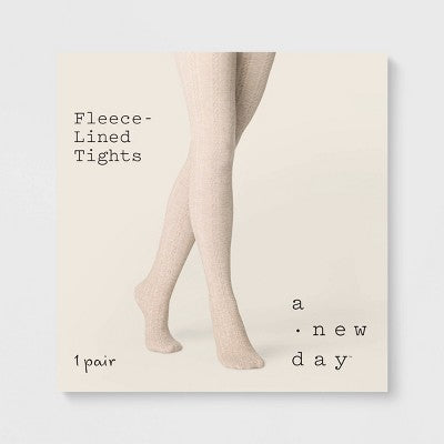 Women's Cable Fleece Lined Tights - A New Day Oatmeal Heather S/M