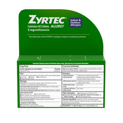 Zyrtec Adult Treatment 5mg Cetirizine Tablet - 35ct
