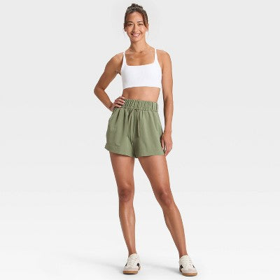 Women's Active Light High-Rise Wide Shorts 3.5" Olive Green XL
