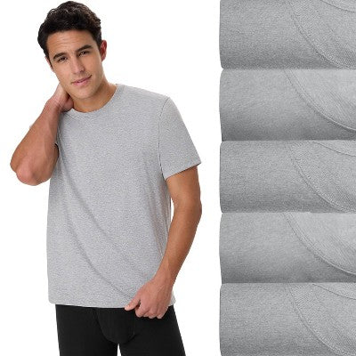 Hanes Men's 5pk T-Shirt Undershirts, Premium Everyday Tee Midweight Crewneck Shirt Pack, Wicking - Gray S