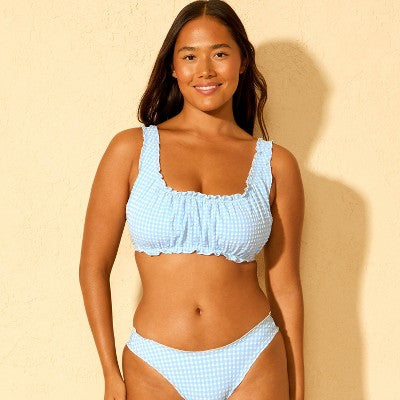 Women's Gingham Seersucker Ruffle Bralette Bikini Top D/DD CUP