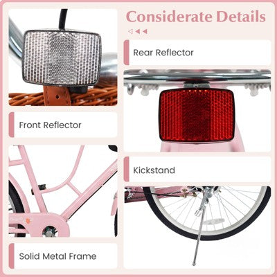 Gymax 26-Inch Beach Cruiser Bike w/Adjustable Seat Woven Basket & Rear Rack for City (LOCAL PICKUP ONLY)