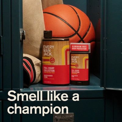 Every Man Jack Limited Edition Full Court Collection Aluminum-Free Men's Deodorant - Buzzer Beater Cedar - 3oz: Paraben-Free, Phthalate-Free