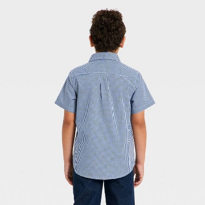 Boys' Gingham Poplin Button-Down Shirt - Cat & Jack Navy Blue M