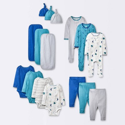 Baby Boys' 16pk Layette Gifting Bundle - Cloud Island Blue 0-3M