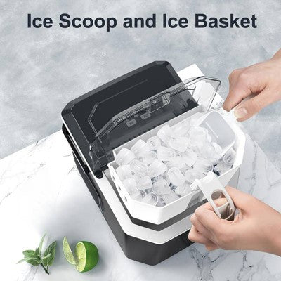 Silonn Ice Maker Countertop, Portable Ice Machine with Carry Handle, Self-Cleaning Ice Makers with Basket and Scoop, 9 Cubes in 6 Mins, 26 lbs per Day