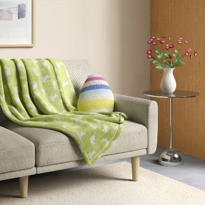 Easter Plush Bunny Printed Throw Blanket Green/Ivory - Room Essentials
