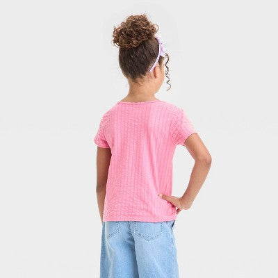 Girls' Short Sleeve Pointelle T-Shirt - Cat & Jack Pink XS